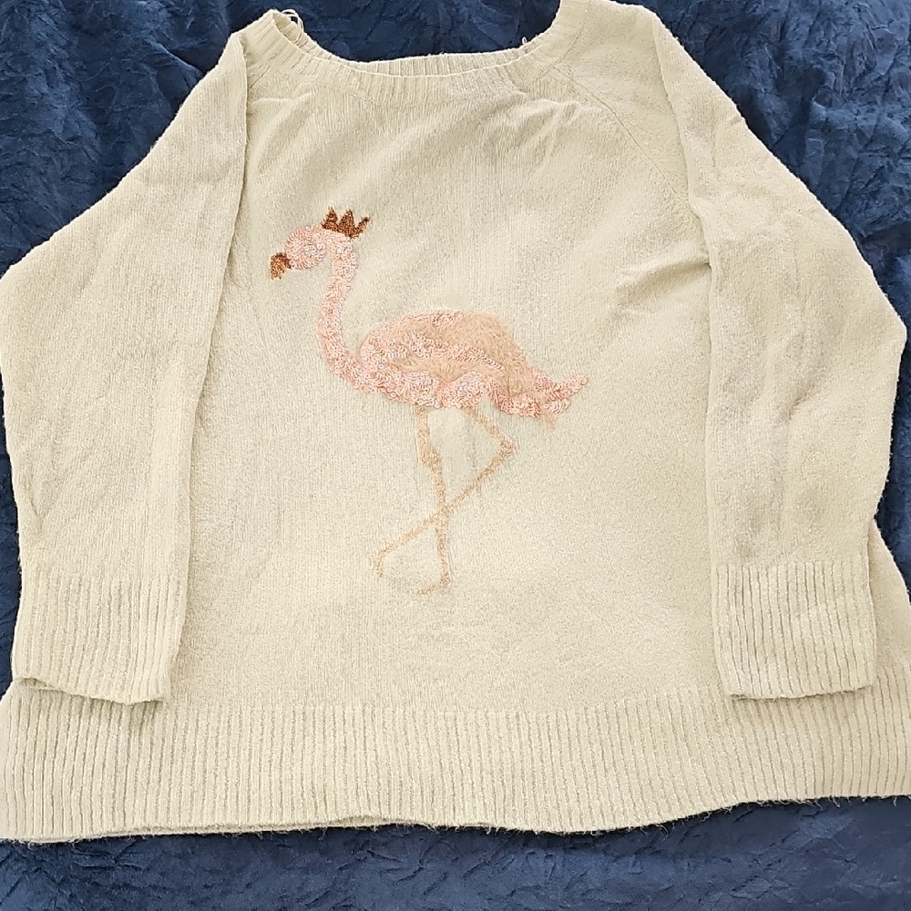 LC Lauren Conrad Cream Flamingo Sweater